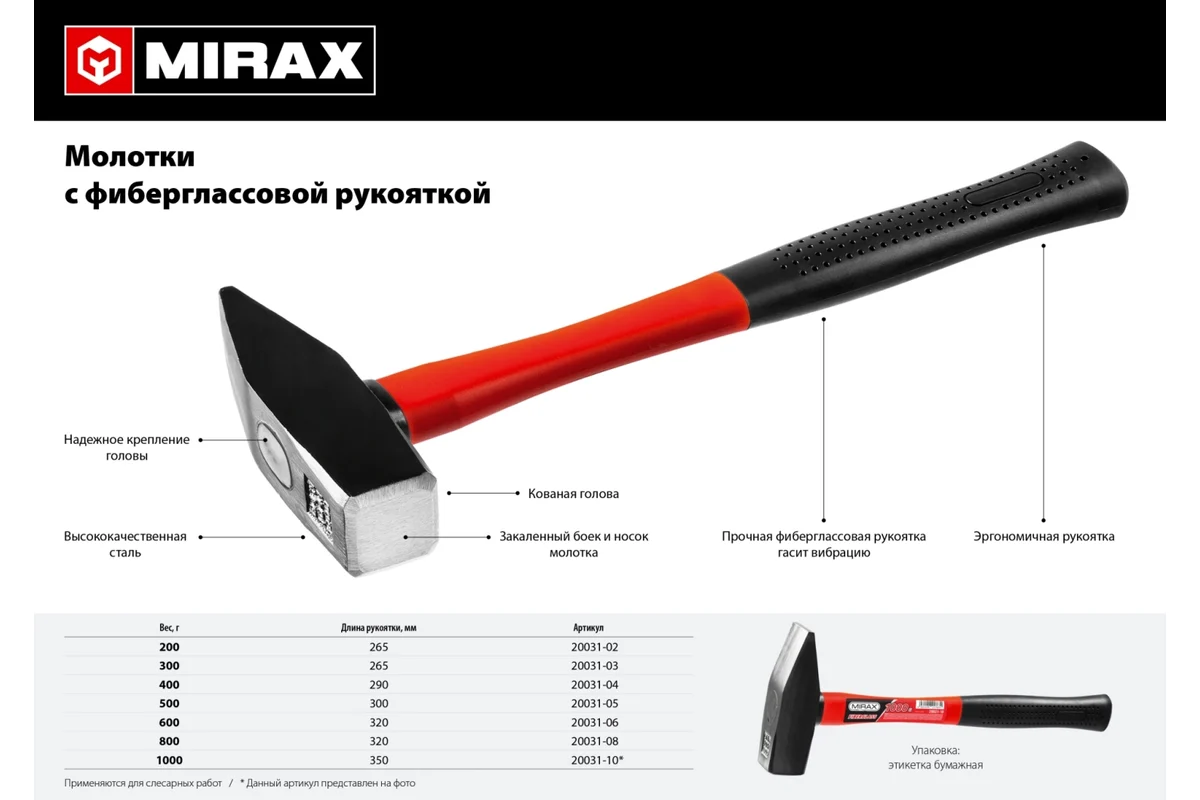 Молоток слесарный с фиберглассовой рукояткой, кованный 600г