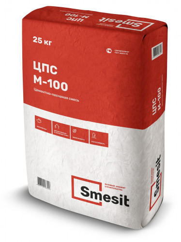 Цементно-песочная смесь М-100 SMESIT 25 кг 1/48